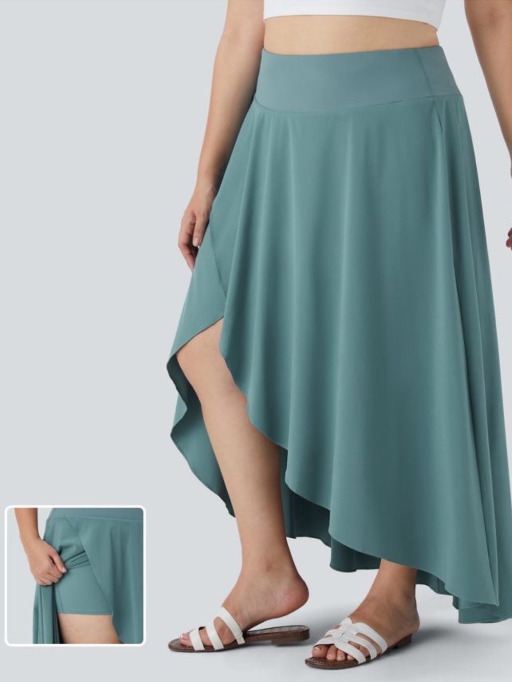 HALARA Asymmetrical High-Waist Skirt with Built-In Shorts 3X Blue